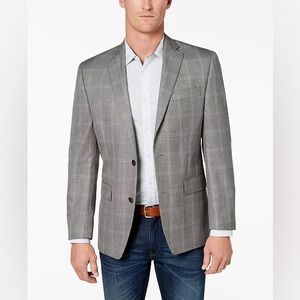 MICHAEL KORS Men's Gray Single Breasted, Plaid Classic Fit Sport Coat 38R Blazer